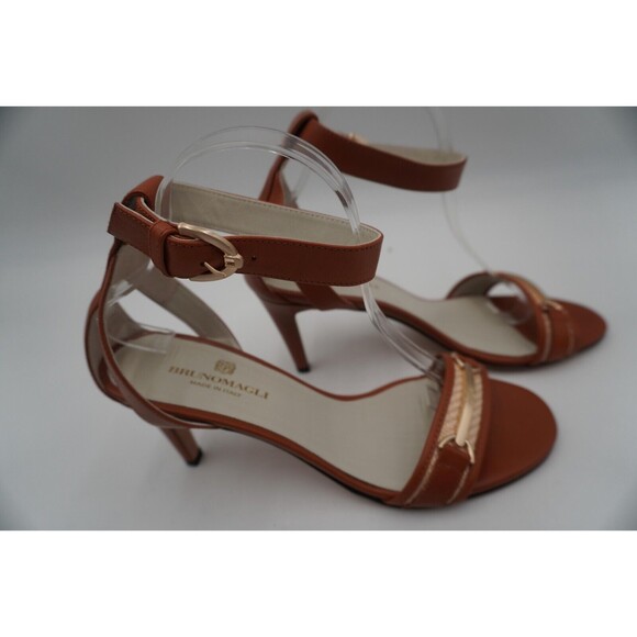 Monica by Bruno Magli Cognac leather stiletto ankle strap open-toe heel Sz 40.5 - Picture 11 of 16